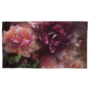 Burgundy Vintage Roses Painted In Old Dutch Style Pillow Case