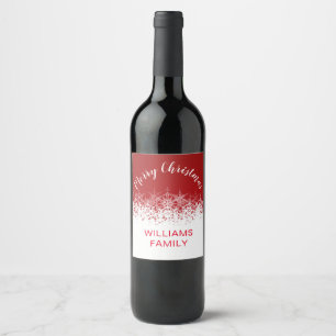 Burgundy vintage snowflake merry christmas wine label