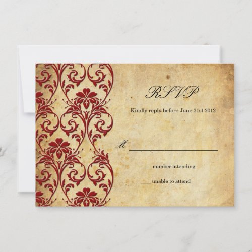Burgundy Vintage Swirl Damask Wedding RSVP Personalized Invites