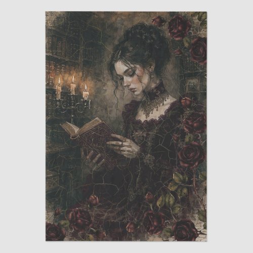 Burgundy Vintage Victorian Fantasy Girl Decoupage Tissue Paper