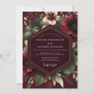 Burgundy Vintner Floral Wedding Invitation