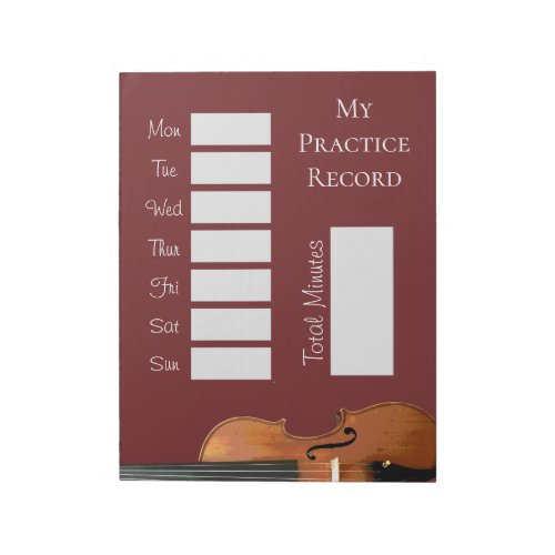 Burgundy Violin Practice Record Notepad
