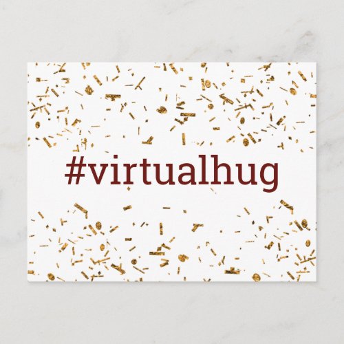 Burgundy Virtual Hug Hashtag Gold Faux Confetti Postcard
