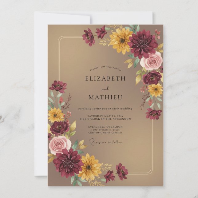 Burgundy Warm Harvest Wedding Invitation (Front)
