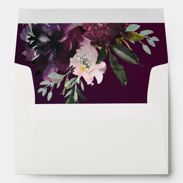 Burgundy Washed Rich Watercolor Floral Ivory Envelope (Back (Bottom))