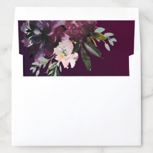 Burgundy Washed Watercolor Floral Wedding Envelope Liner