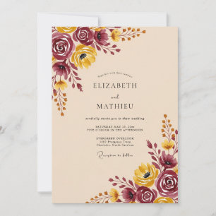 Burgundy Watercolor Autumnal Wedding Invitation
