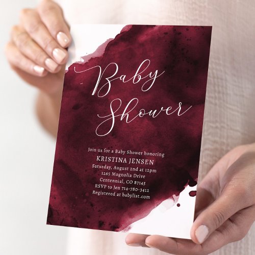 Burgundy Watercolor Baby Shower  Invitation