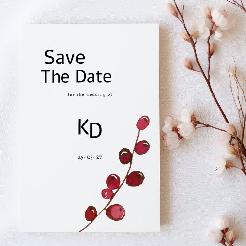 Burgundy watercolor berries floral Save The Date Invitation