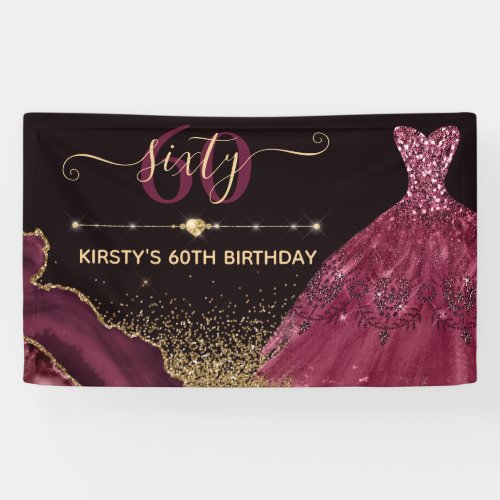 Burgundy Watercolor Dress  agate Birthday Banner