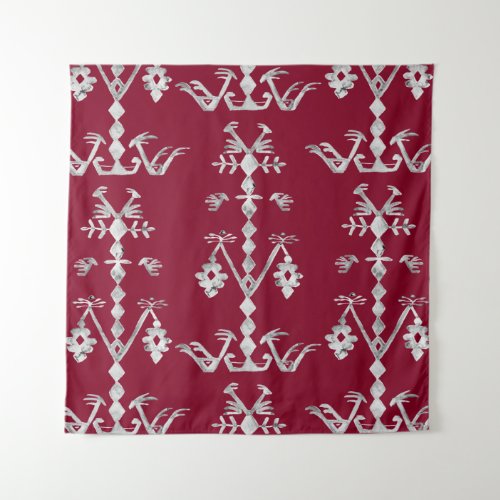 Burgundy Watercolor Ethnic Tribal Tree of Life Tapestry