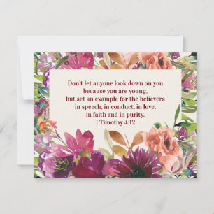 Burgundy Watercolor Floral Bible Verse Note Card