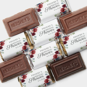 Burgundy Watercolor Floral Blush Bridal Shower Hershey's Miniatures