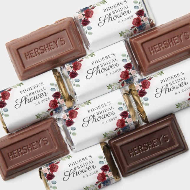 Burgundy Watercolor Floral Blush Bridal Shower Hershey's Miniatures (Assorted)