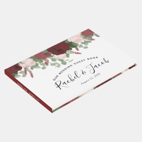 Burgundy Watercolor Floral Blush Pink Wedding Guest Book