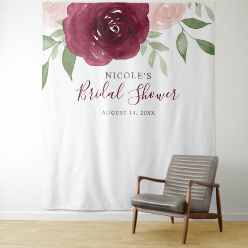 Burgundy Watercolor Floral Bridal Shower Backdrop