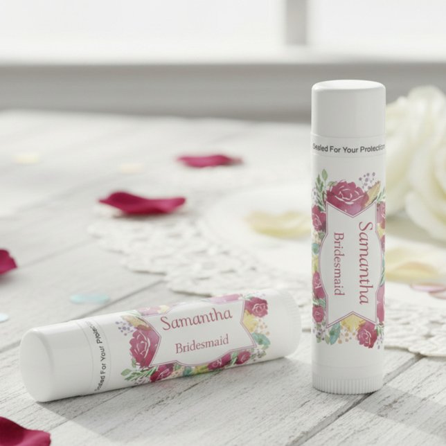 Burgundy Watercolor Floral Bridesmaid Lip Balm (Creator Uploaded)