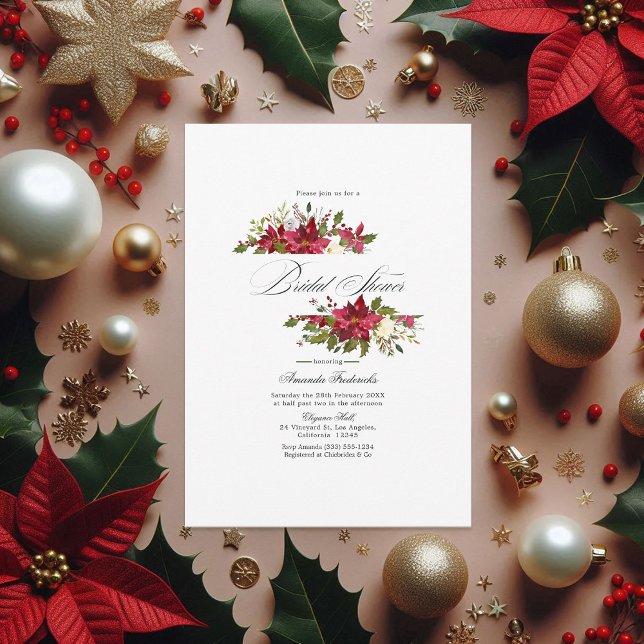 Burgundy Watercolor Floral Christmas Bridal Shower Invitation (Burgundy Watercolor Floral Christmas Bridal Shower Invitation)