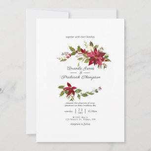 Burgundy Watercolor Floral Christmas Wedding Invitation