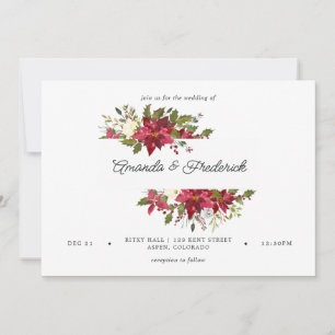 Burgundy Watercolor Floral Christmas Wedding Invitation