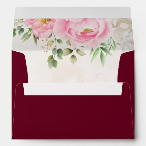 Burgundy Watercolor Floral Elegant Wedding Envelope