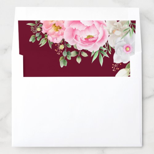 Burgundy Watercolor Floral Elegant Wedding Envelope Liner