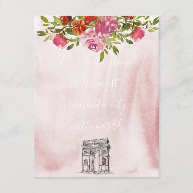 Burgundy Watercolor Floral French Arc Wedding Enclosure Card (Front)
