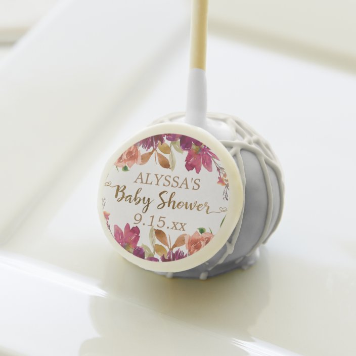 Burgundy Watercolor Floral Gold Baby Shower Cake Pops Zazzle Com