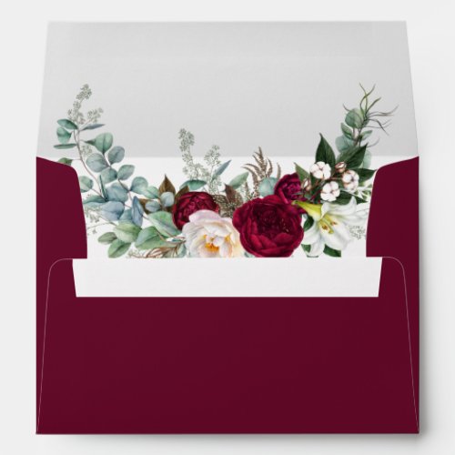 Burgundy Watercolor Floral Greenery Wedding Envelope