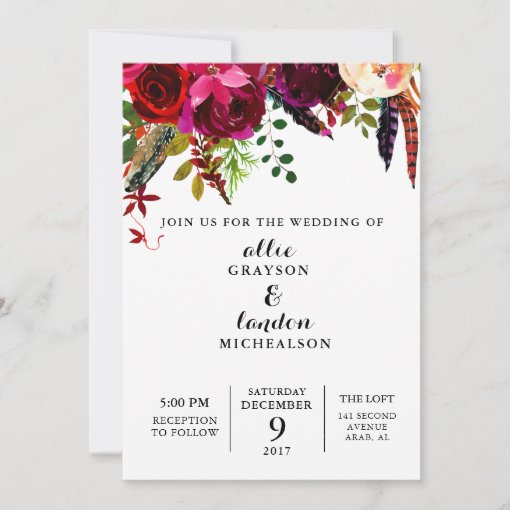 Burgundy Watercolor Floral Invitation | Zazzle