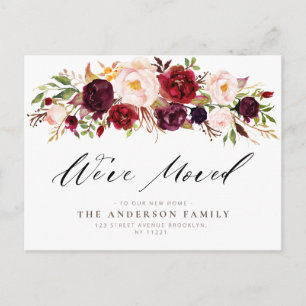 burgundy watercolor floral moving Postcard