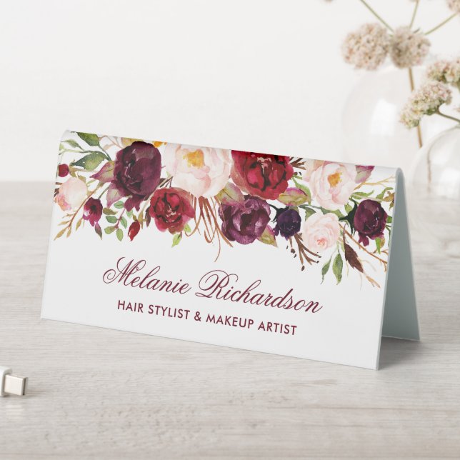 Burgundy Watercolor Floral Name Sign (In SItu (Table))