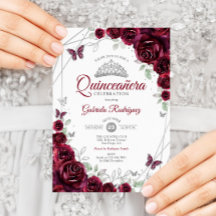 Burgundy Watercolor Floral Quinceanera