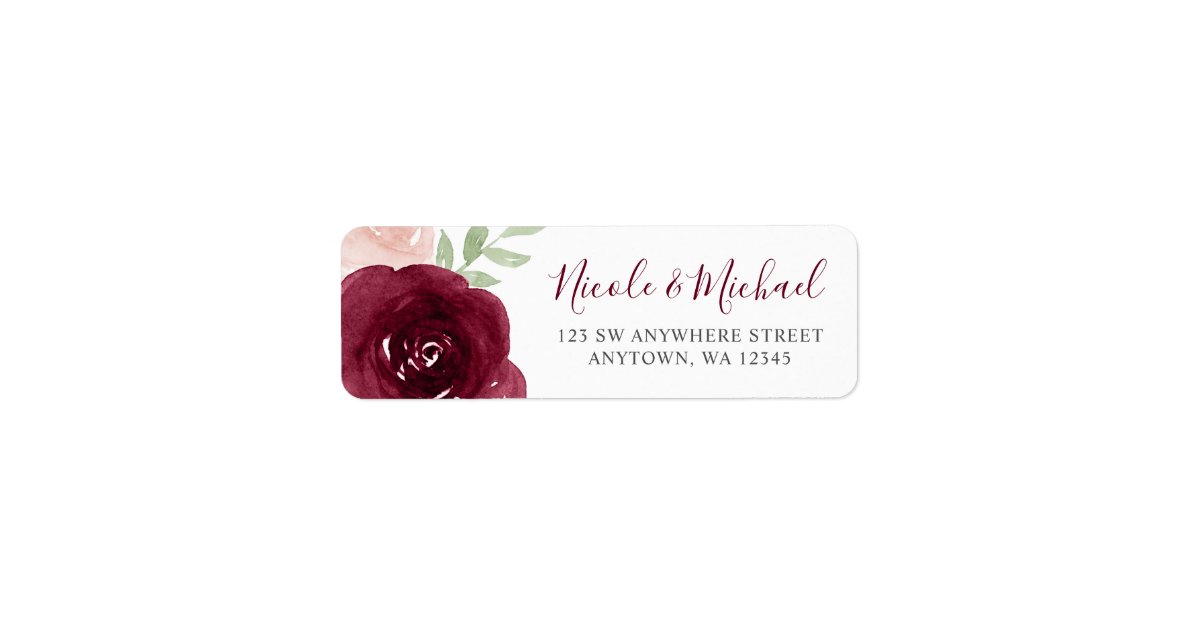 Burgundy Watercolor Floral Return Address Label | Zazzle