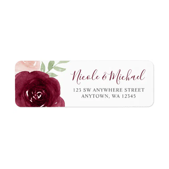 Burgundy Watercolor Floral Return Address Label | Zazzle