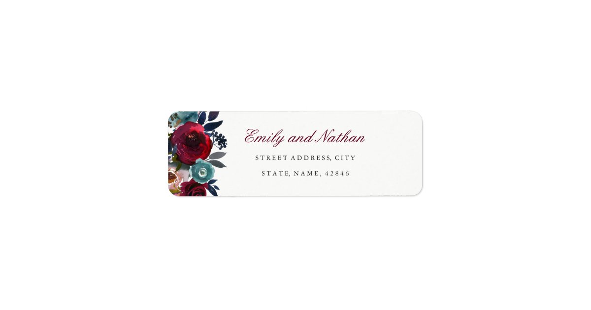 Burgundy Watercolor Floral Return Address Label | Zazzle