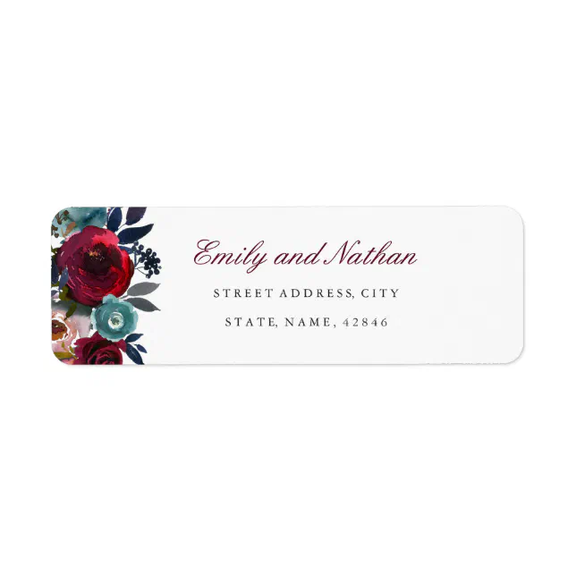 Burgundy Watercolor Floral Return Address Label | Zazzle