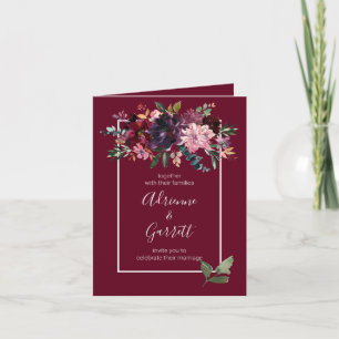 Burgundy Watercolor Floral Rustic Chic Wedding Invitation