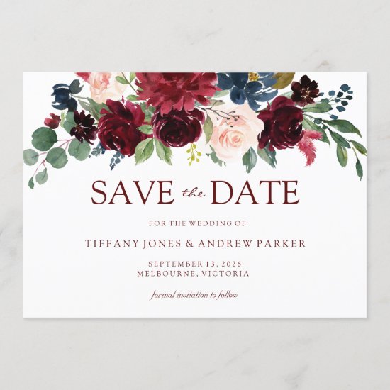 Burgundy Watercolor Floral Save the date