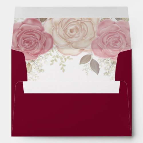 Burgundy Watercolor Floral Simple Return Address Envelope