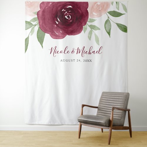 Burgundy Watercolor Floral Wedding Backdrop