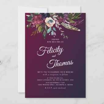 Burgundy Watercolor Floral Wedding Invitation | Zazzle