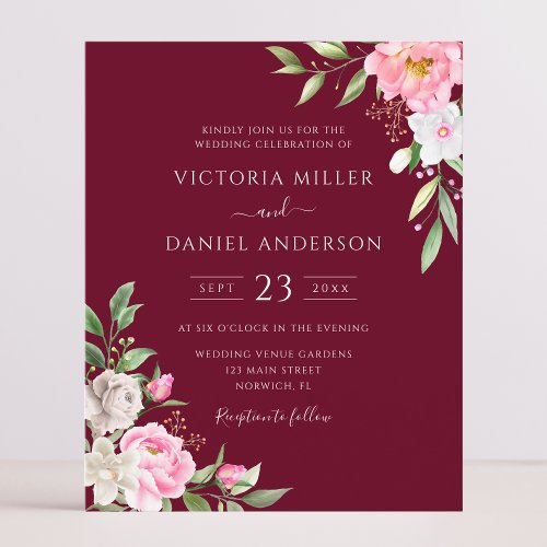 Burgundy Watercolor Floral Wedding Invitation