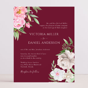 Burgundy Watercolor Floral Wedding Invitation