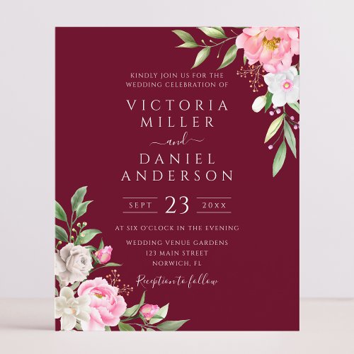 Burgundy Watercolor Floral Wedding Invitation