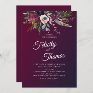 Burgundy Watercolor Floral Wedding Invitation