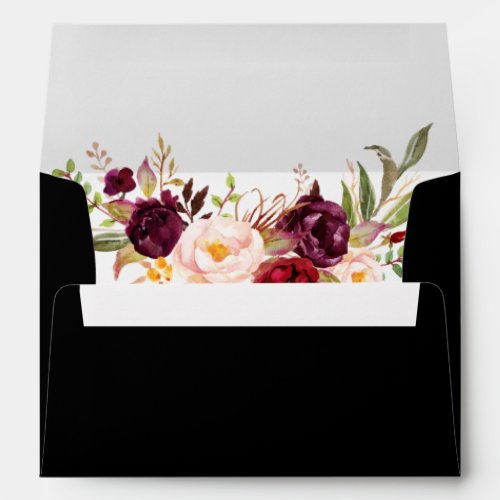 Burgundy Watercolor Floral Wedding Invitation Blk Envelope