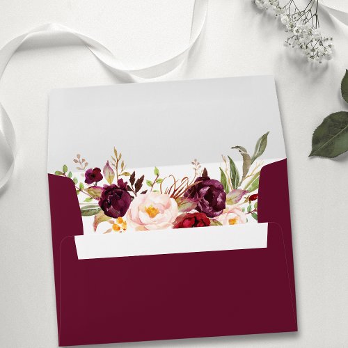 Burgundy Watercolor Floral Wedding Invitation Envelope