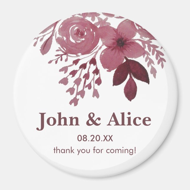 Burgundy Watercolor Floral Wedding Magnet (Front)