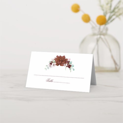 Burgundy Watercolor Floral Wedding Place Card